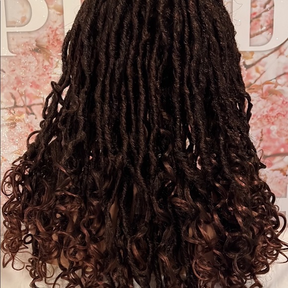 GODDESS LOCKS DREADS RASTA LACEFRONT WIG WITH CURLY ENDS BROWN SUMMER BOHEMIAN - Picture 4 of 10